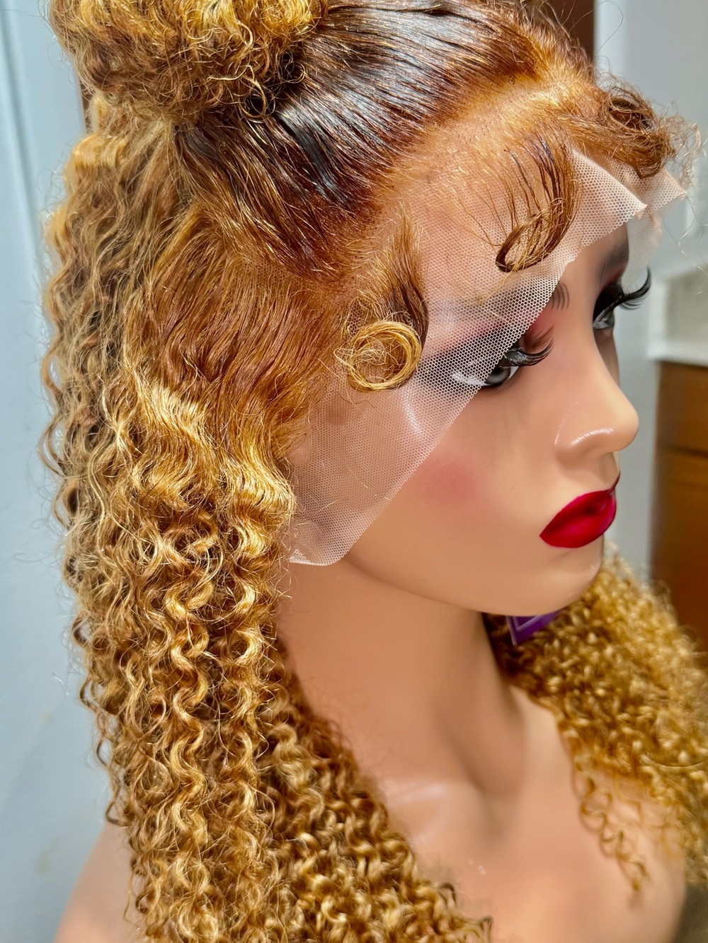 Honey Blonde Curly Lace Front Wig - Women Hair